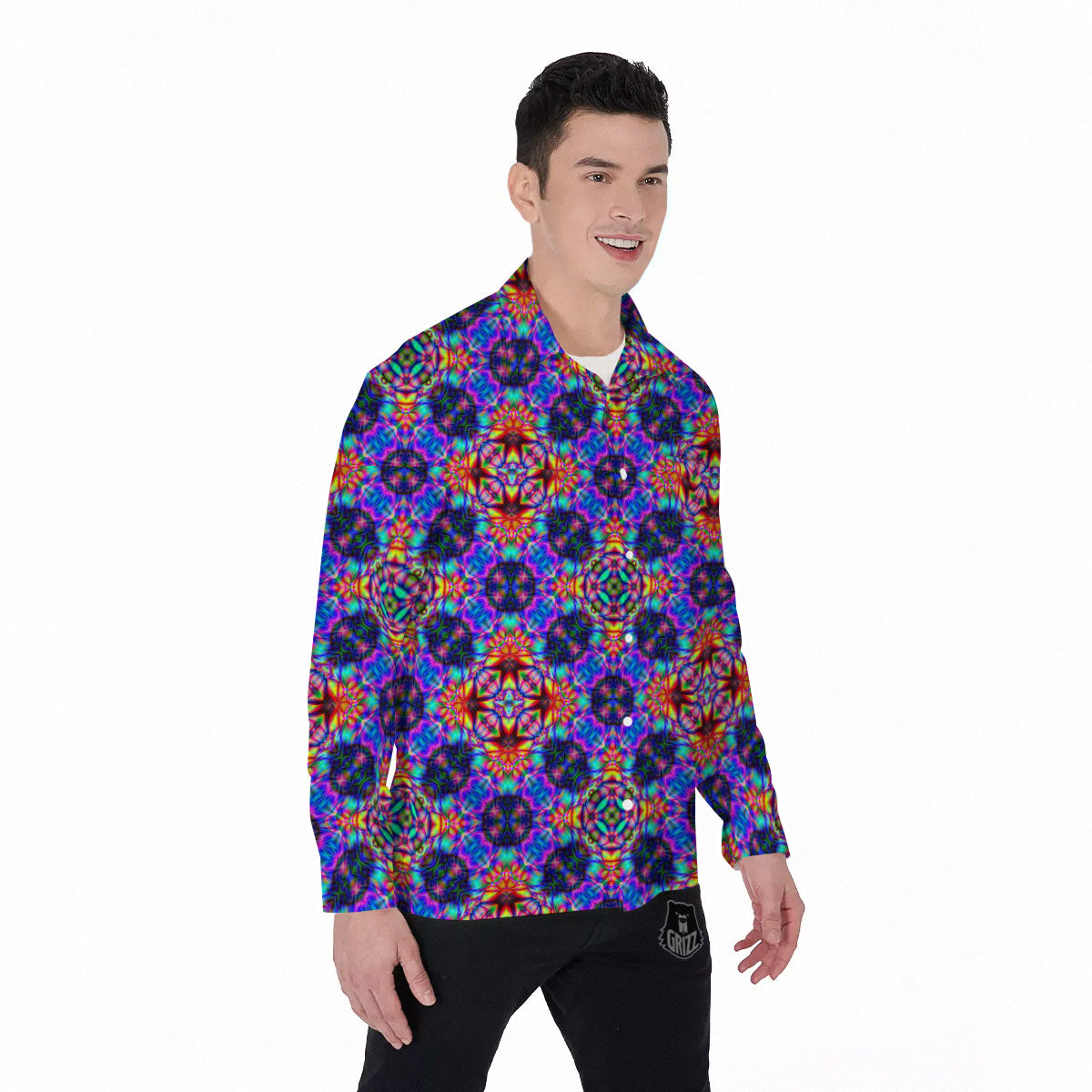 Kaleidoscope Rainbow Print Pattern Men's Long Sleeve Shirts-grizzshop