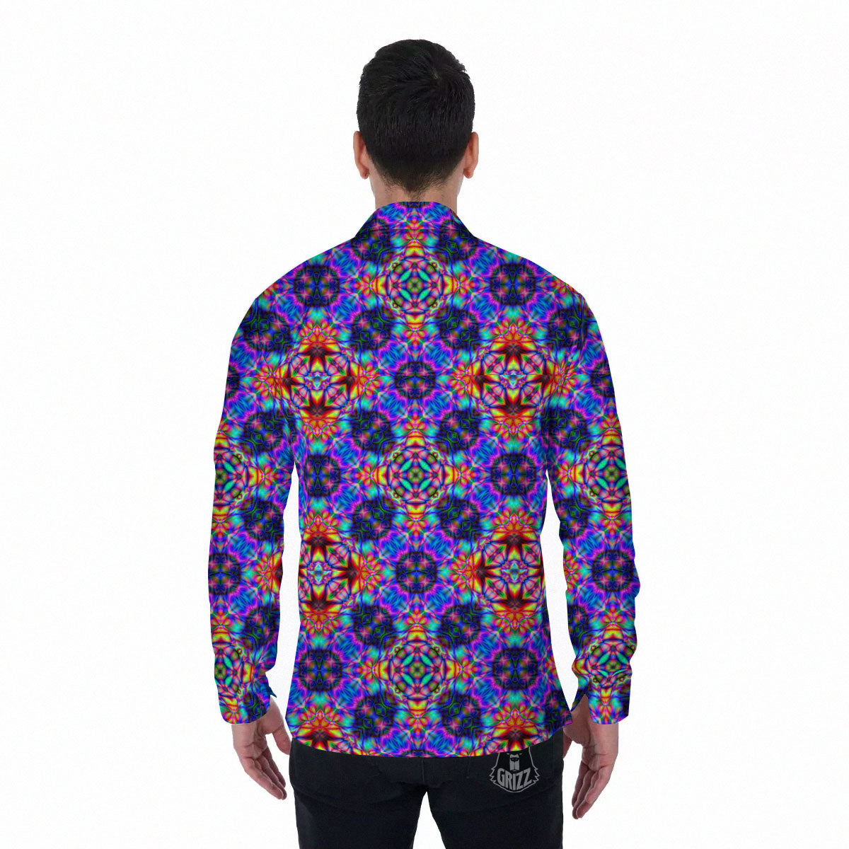 Kaleidoscope Rainbow Print Pattern Men's Long Sleeve Shirts-grizzshop