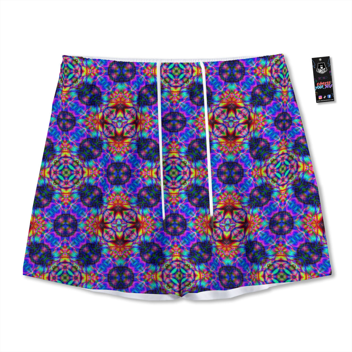 Kaleidoscope Rainbow Print Pattern Mesh Shorts