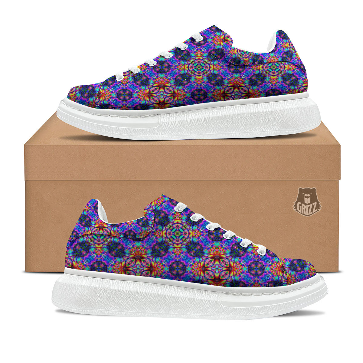 Kaleidoscope Rainbow Print Pattern Platform Shoes-grizzshop