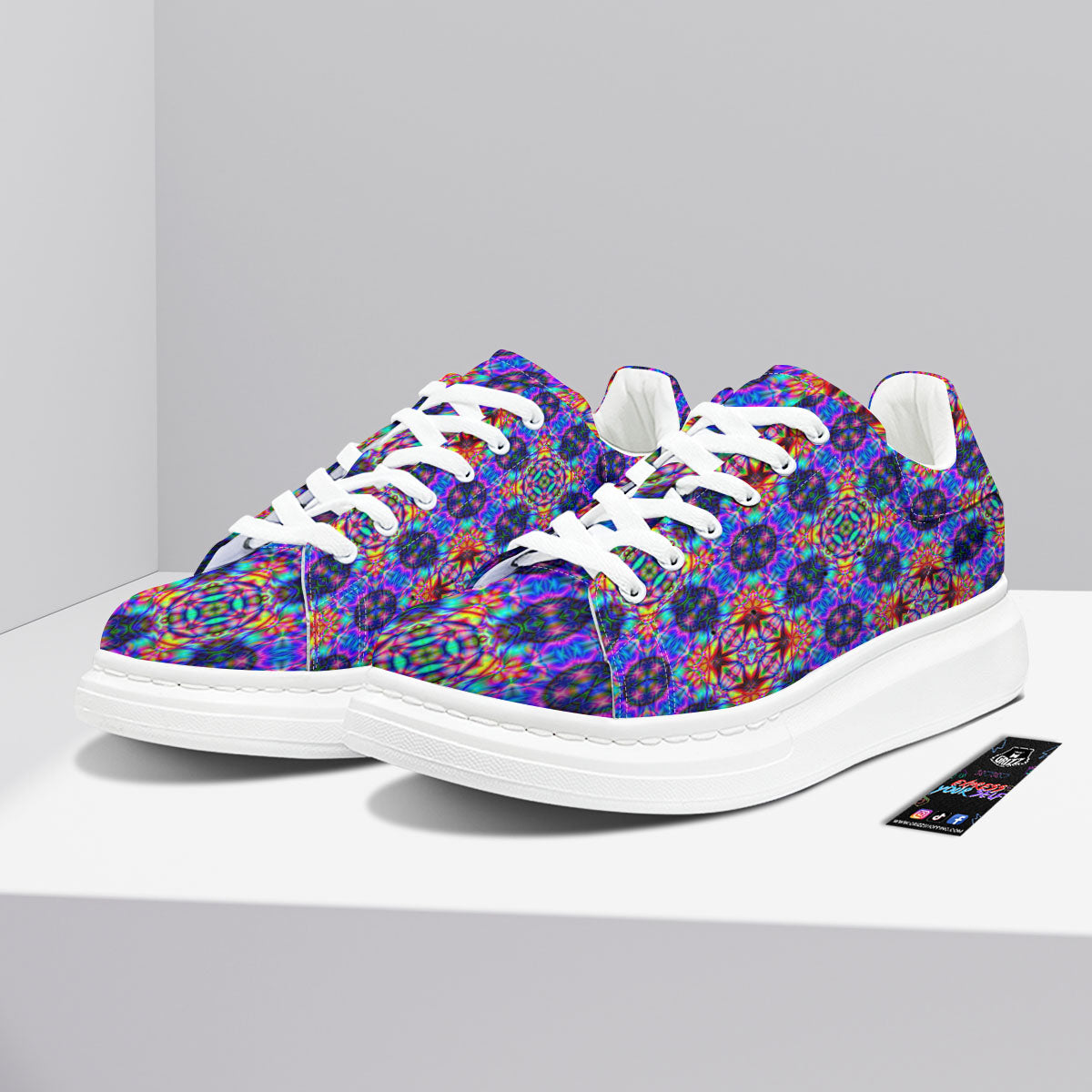 Kaleidoscope Rainbow Print Pattern Platform Shoes-grizzshop