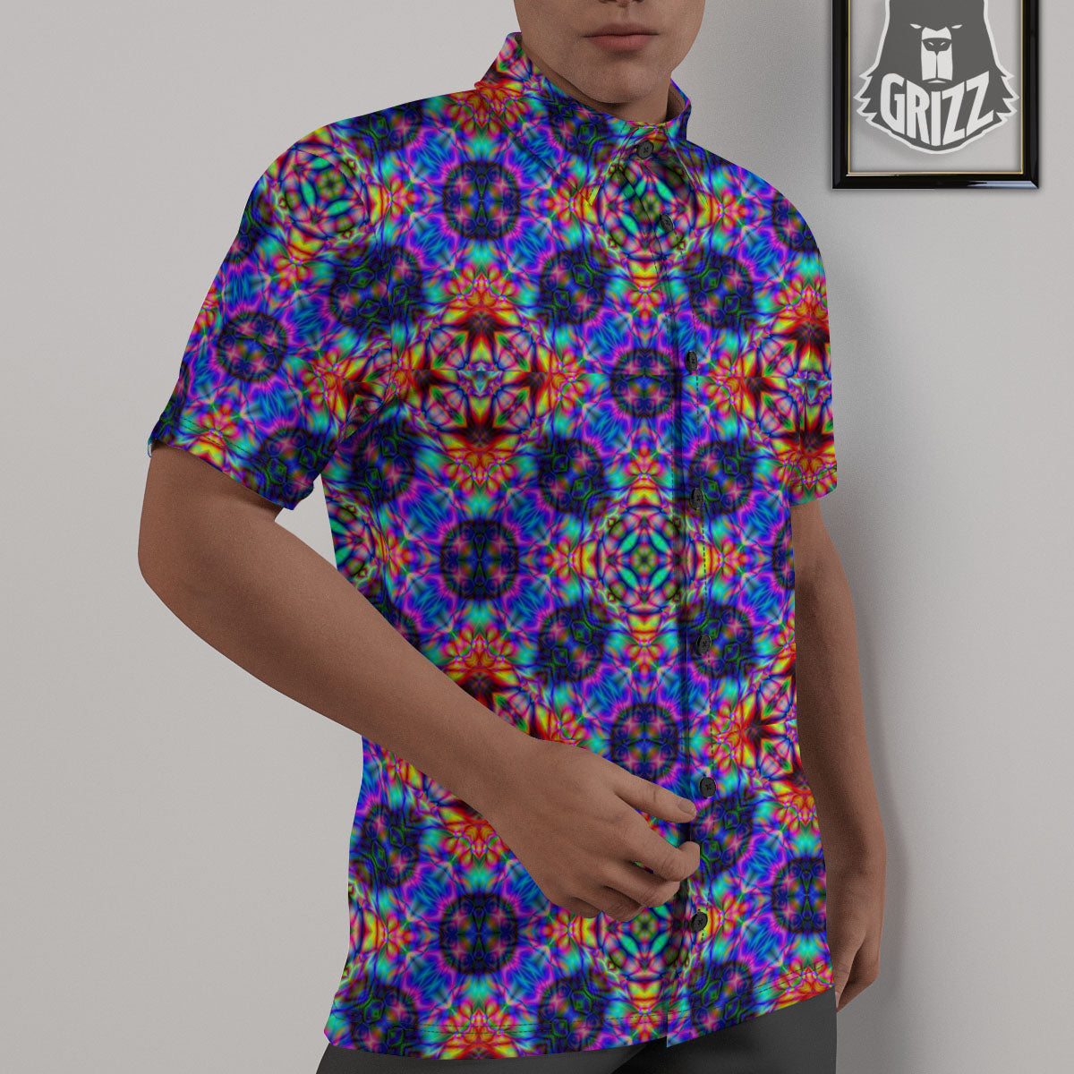 Kaleidoscope Rainbow Print Pattern Untucked Shirts-grizzshop