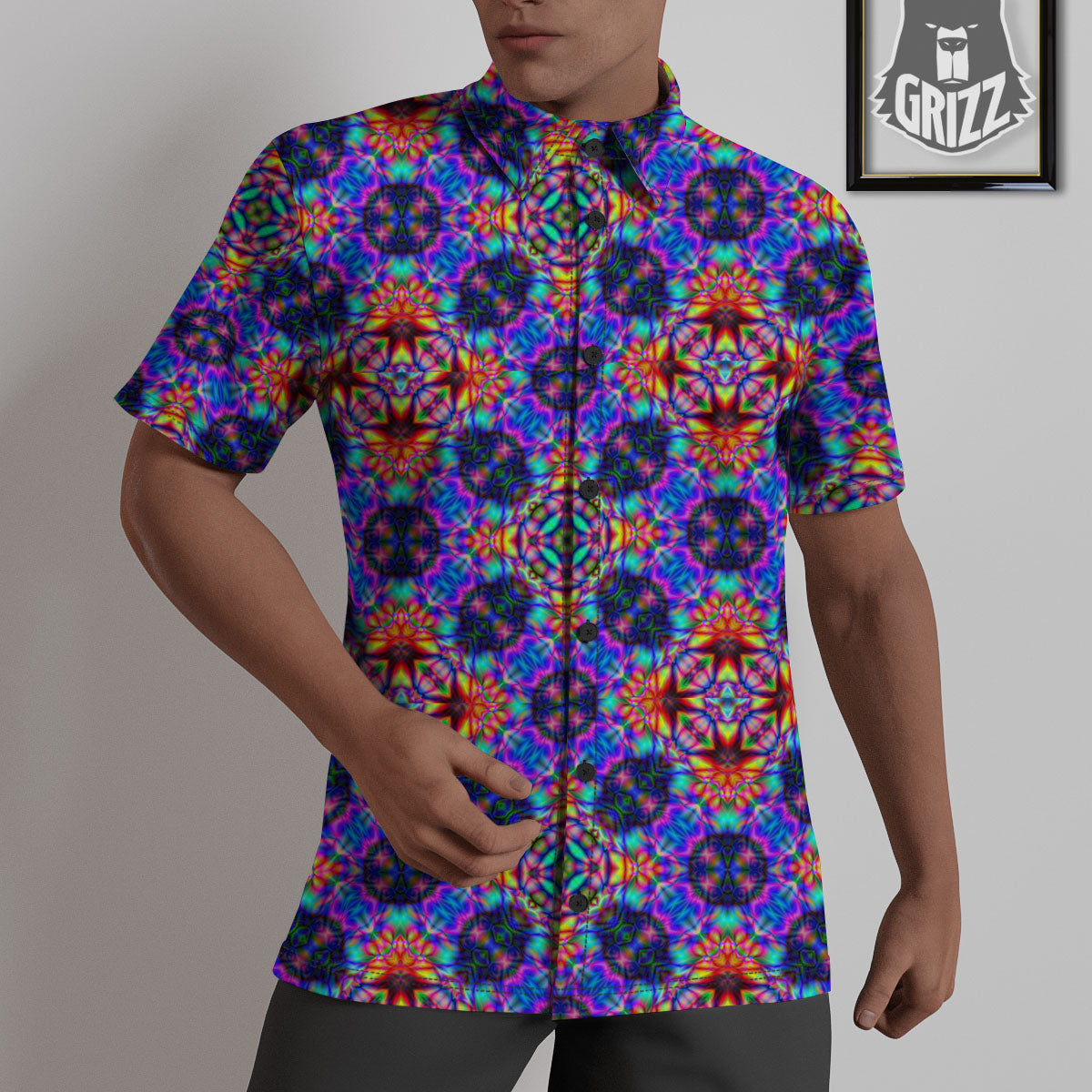Kaleidoscope Rainbow Print Pattern Untucked Shirts-grizzshop