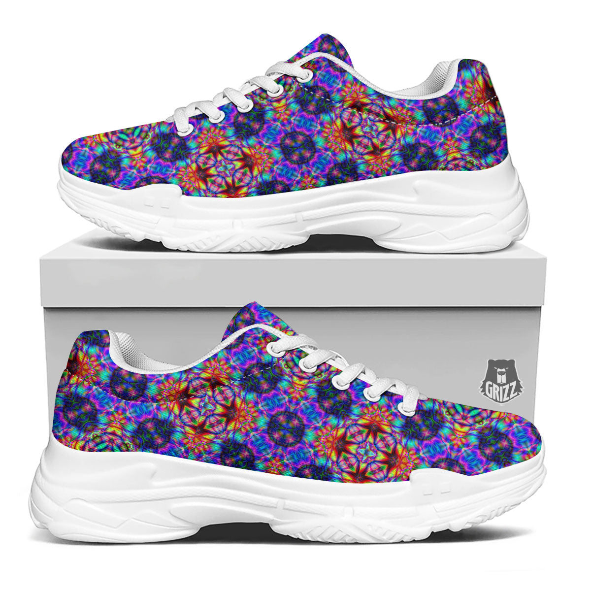 Kaleidoscope Rainbow Print Pattern White Chunky Shoes-grizzshop