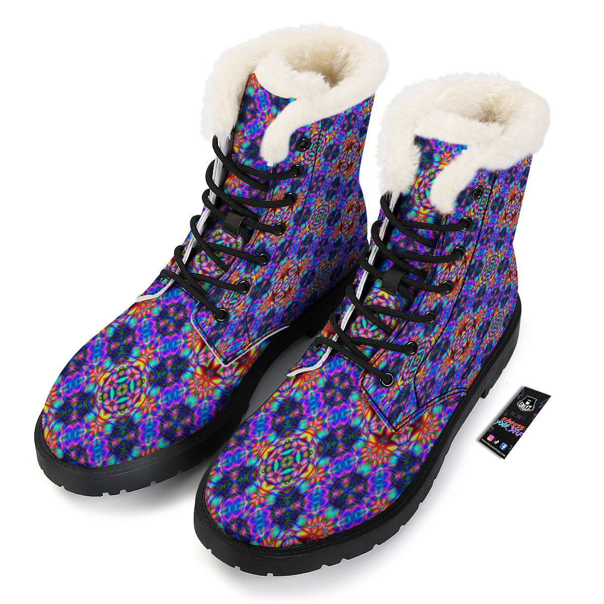 Kaleidoscope Rainbow Print Pattern Winter Boots-grizzshop