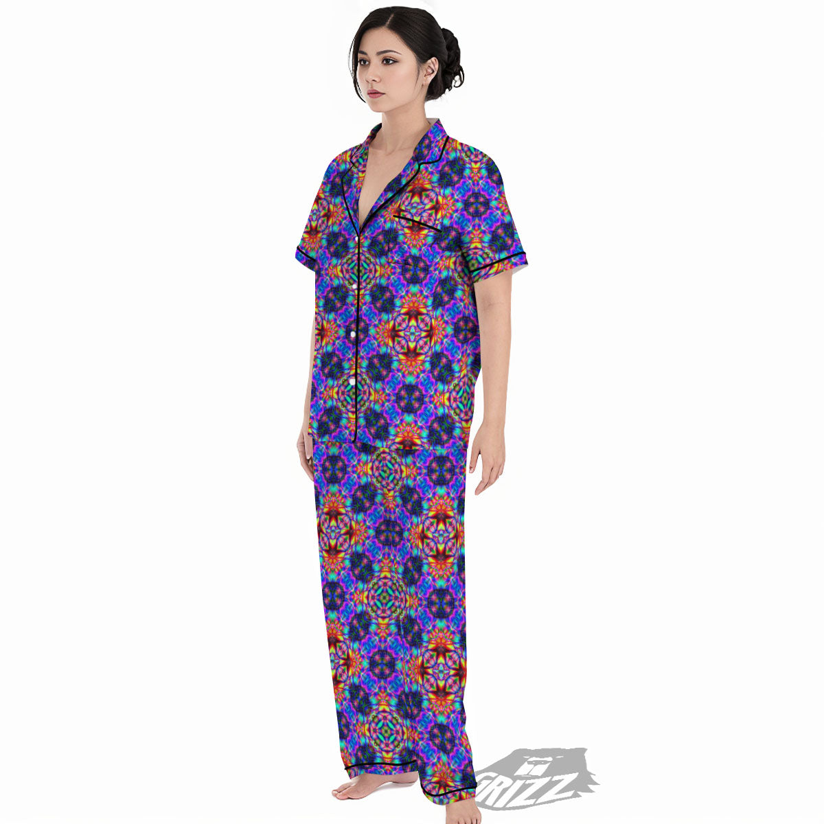 Kaleidoscope Rainbow Print Pattern Women's Pajamas Set-grizzshop