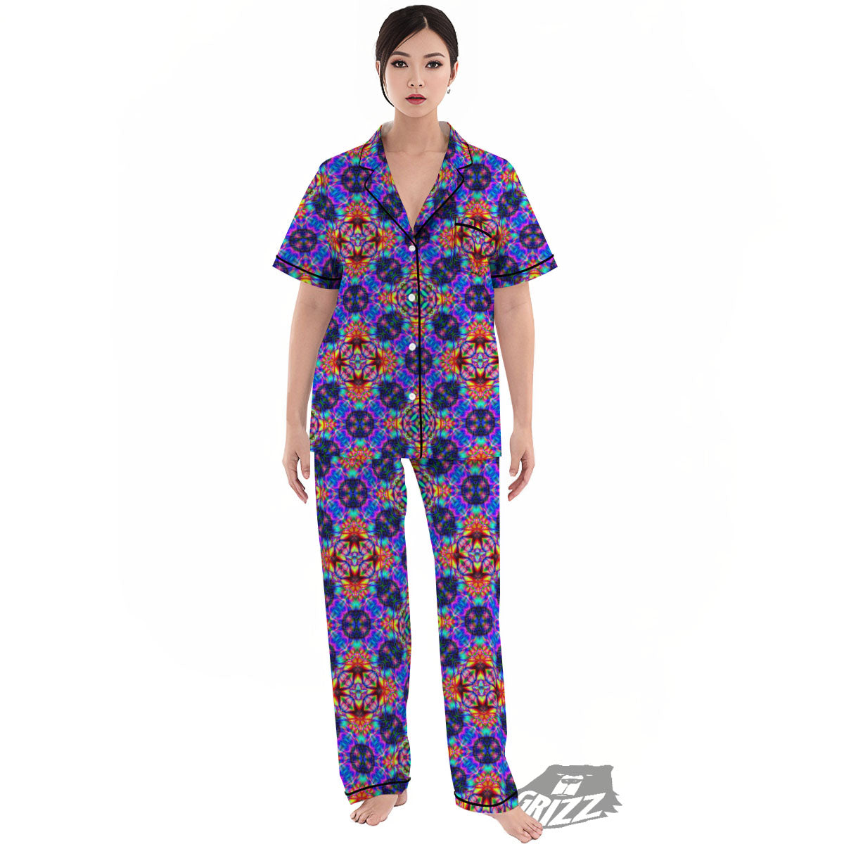 Kaleidoscope Rainbow Print Pattern Women's Pajamas Set-grizzshop