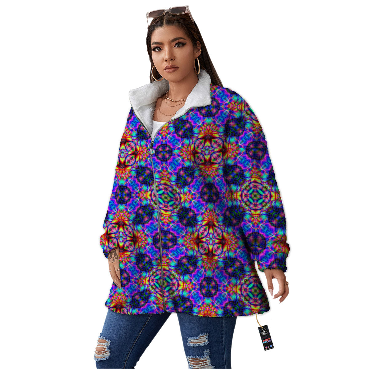 Kaleidoscope Rainbow Print Pattern Women's Sherpa Jacket-grizzshop