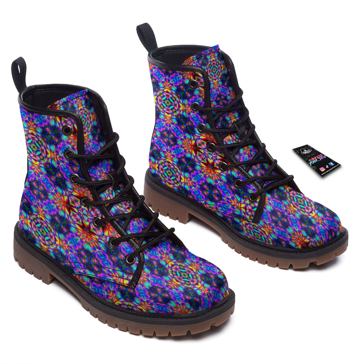 Kaleidoscope Rainbow Print Pattern Work Boots-grizzshop