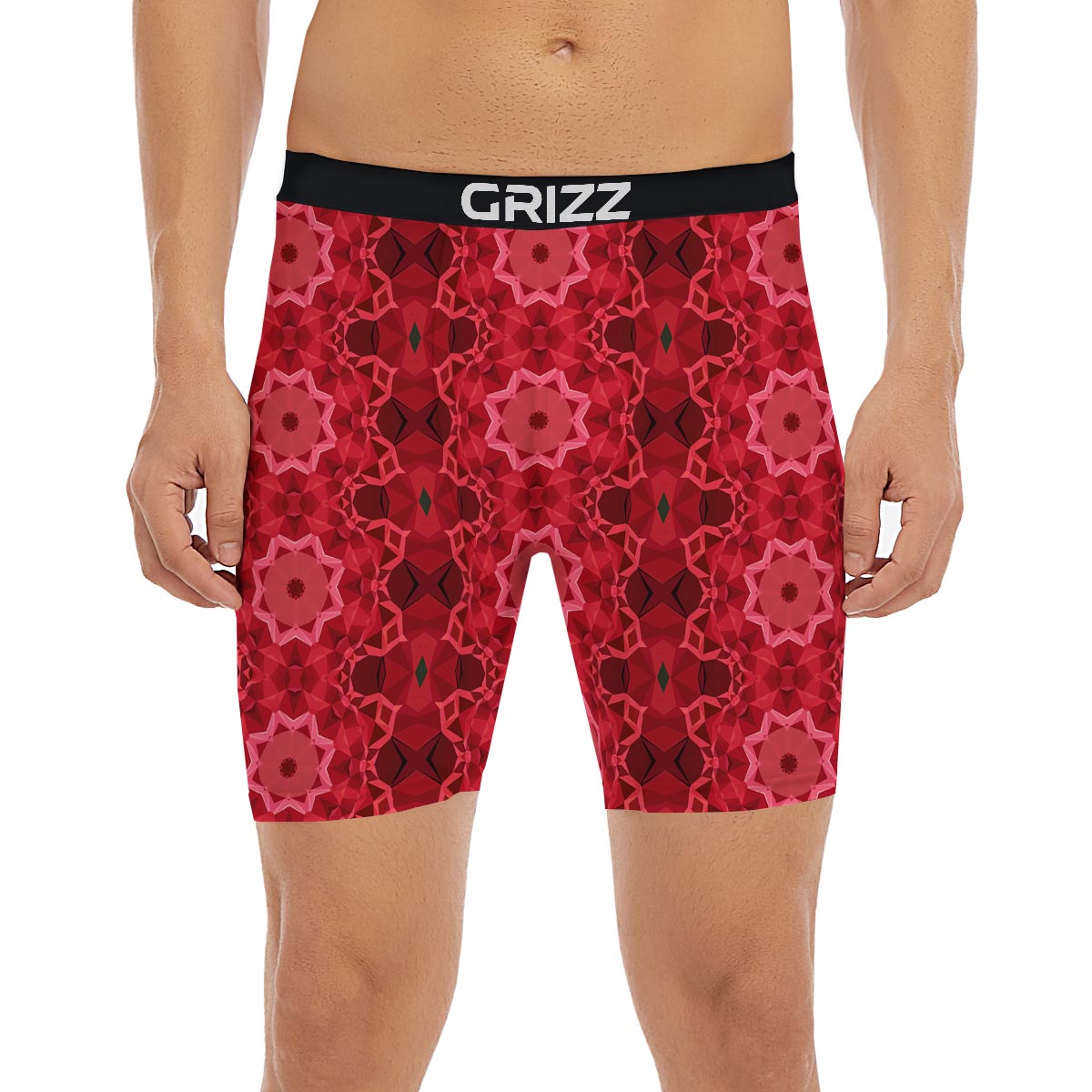 Kaleidoscope Red Print Pattern Boxer Briefs-grizzshop