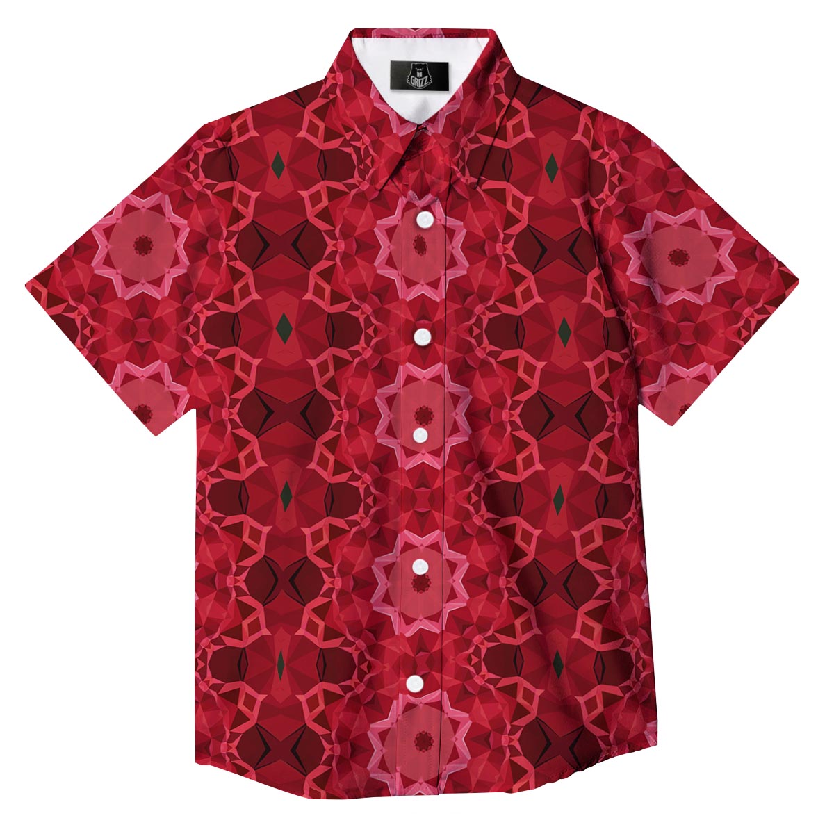 Kaleidoscope Red Print Pattern Button Up Shirt-grizzshop