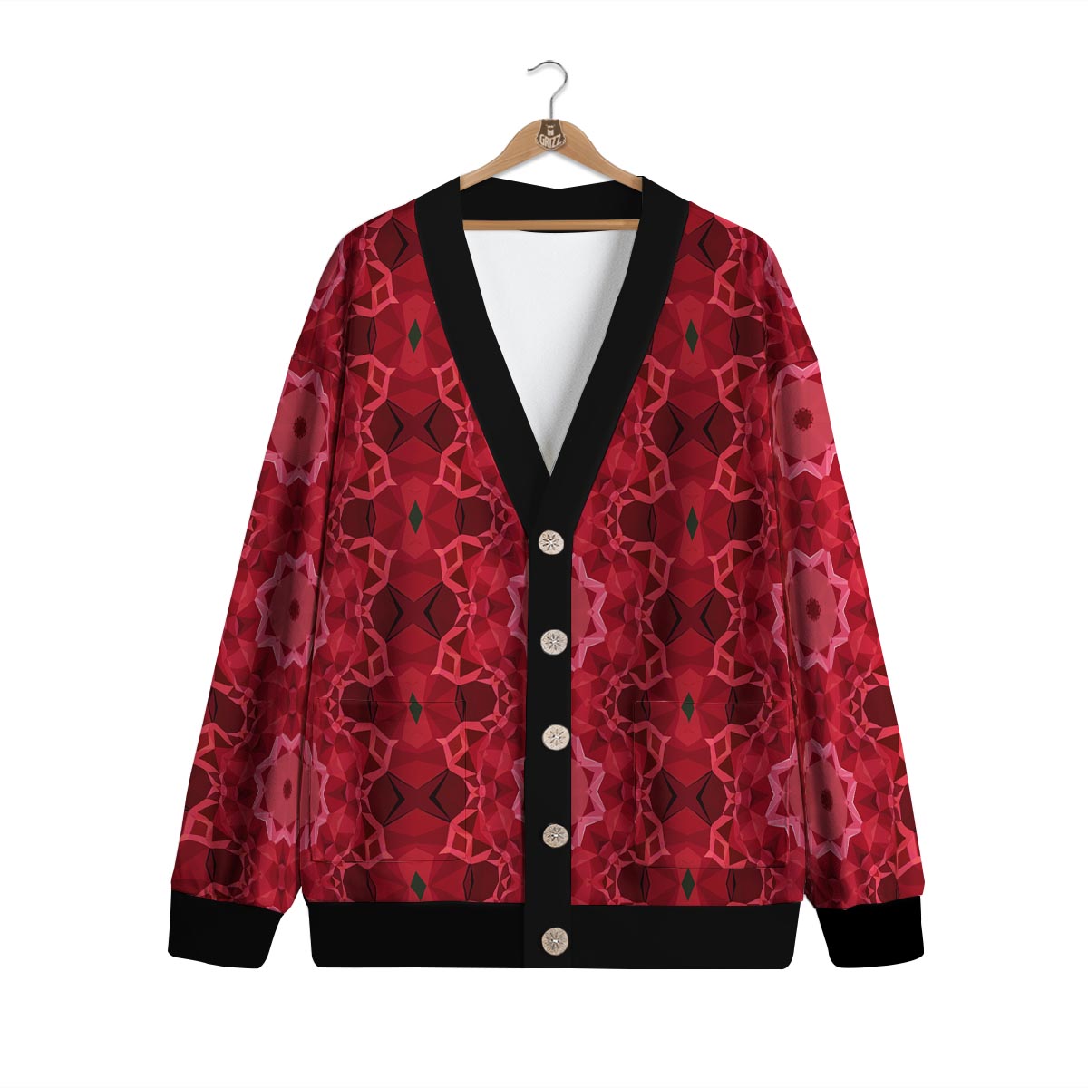 Kaleidoscope Red Print Pattern Cardigan-grizzshop