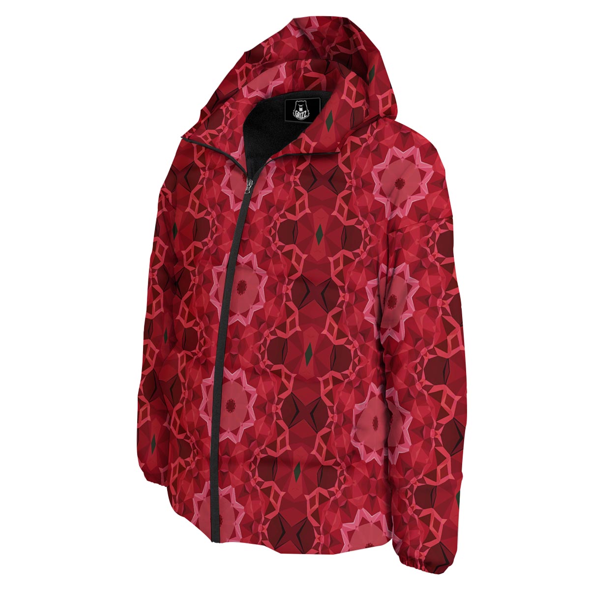 Kaleidoscope Red Print Pattern Down Jacket-grizzshop