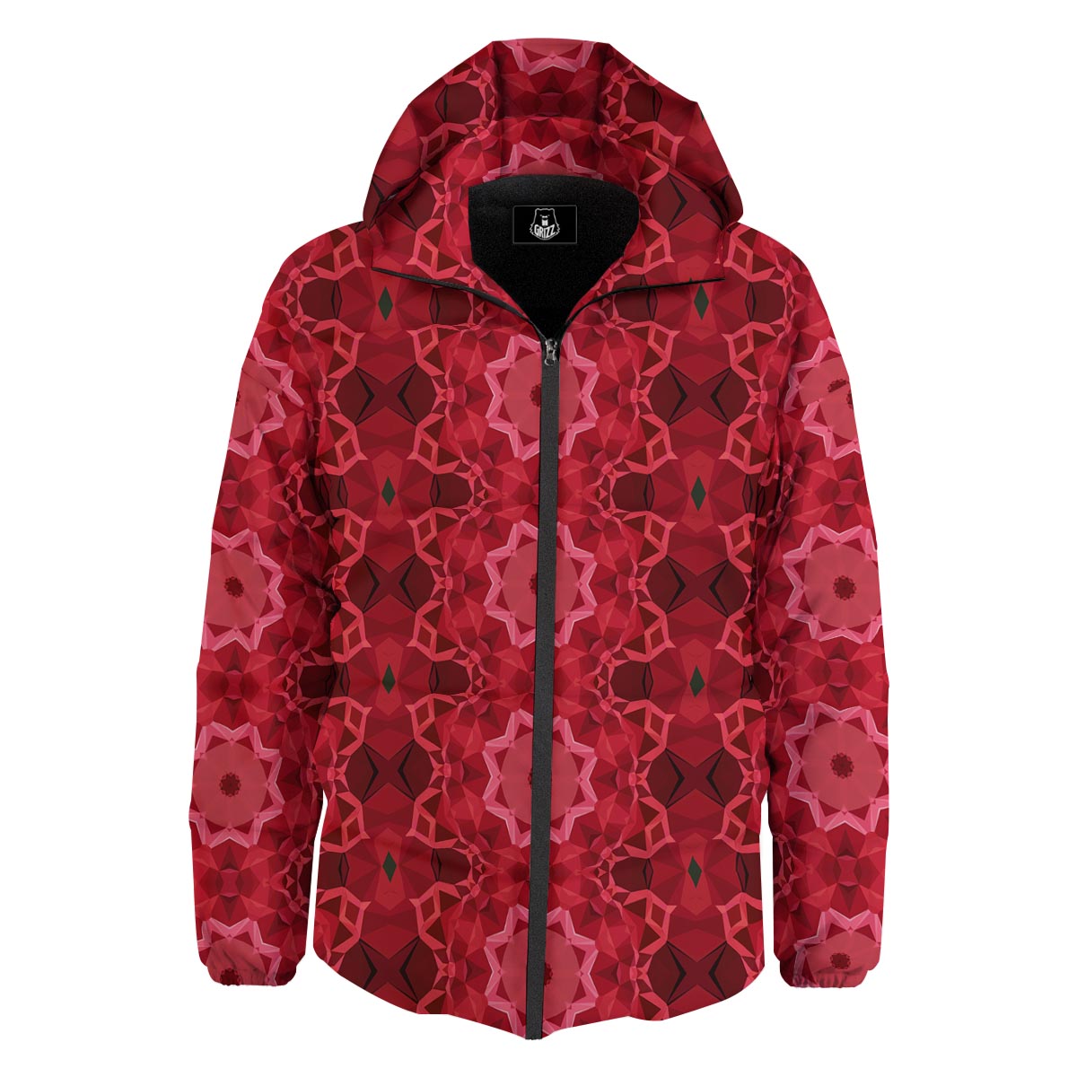 Kaleidoscope Red Print Pattern Down Jacket-grizzshop