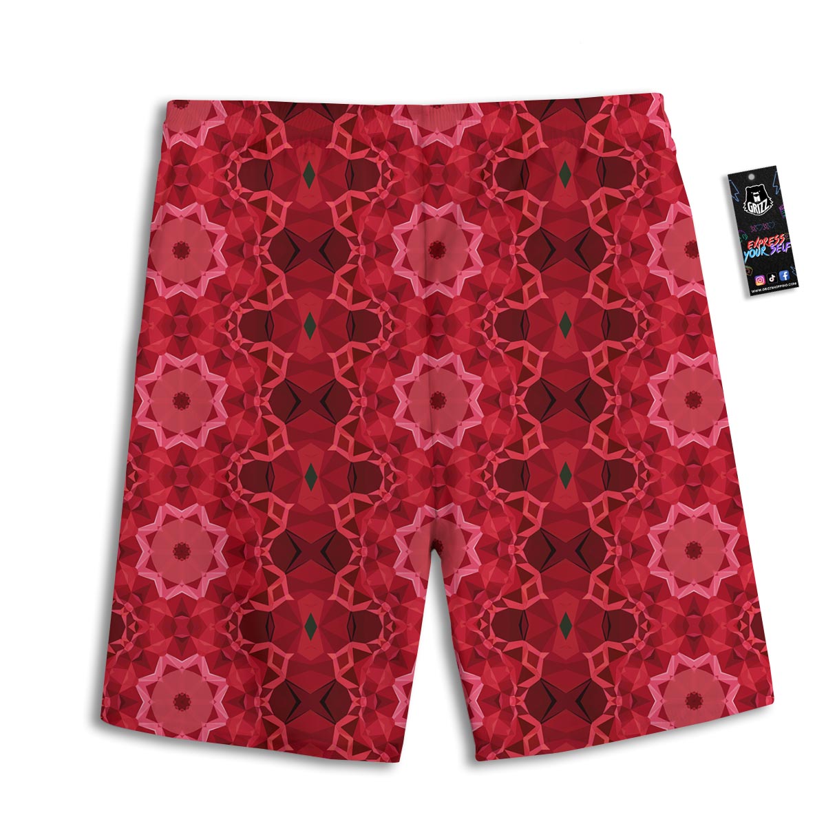 Kaleidoscope Red Print Pattern Men's Athletic Shorts