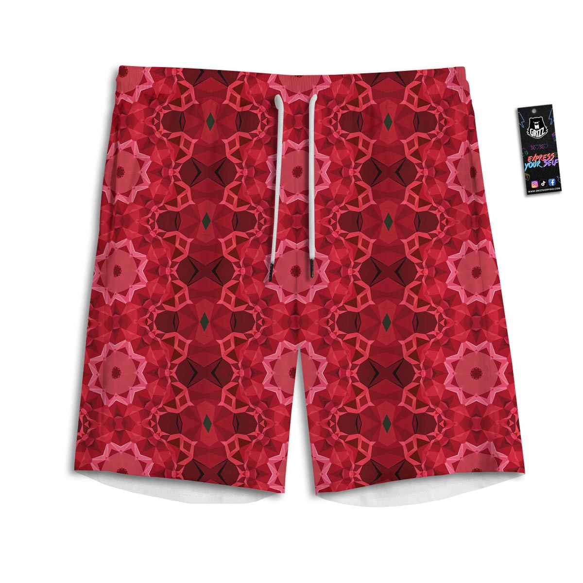 Kaleidoscope Red Print Pattern Men's Athletic Shorts