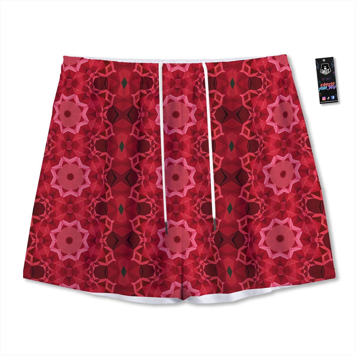 Kaleidoscope Red Print Pattern Mesh Shorts