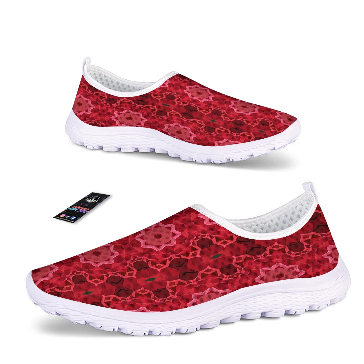 Kaleidoscope Red Print Pattern Nurse Shoes-grizzshop