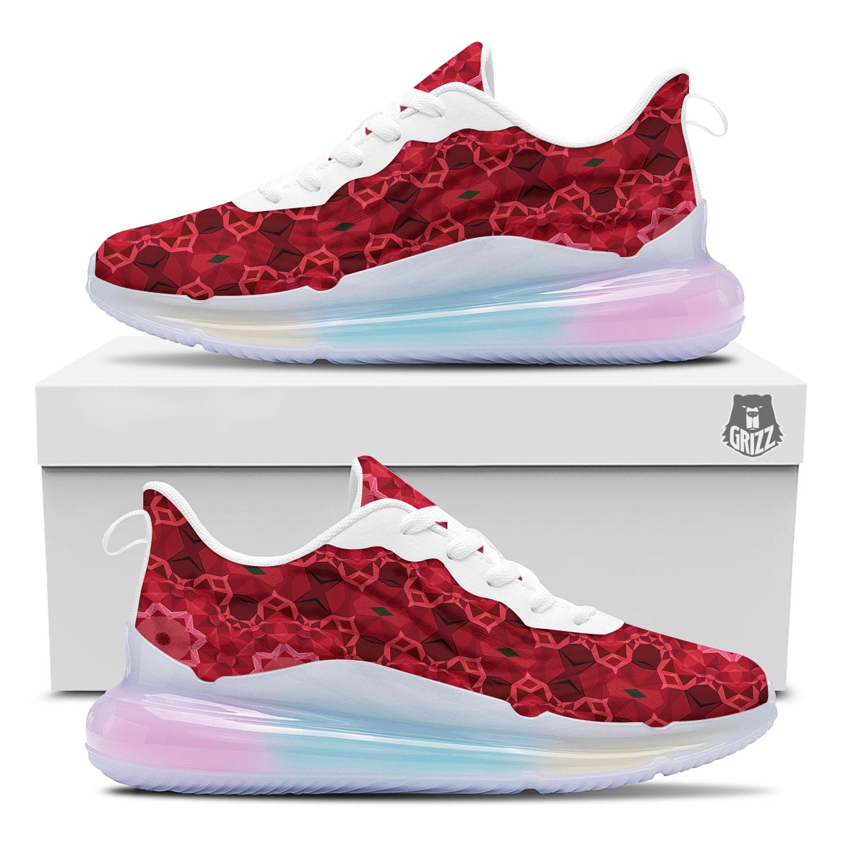 Kaleidoscope Red Print Pattern Running Sneakers-grizzshop