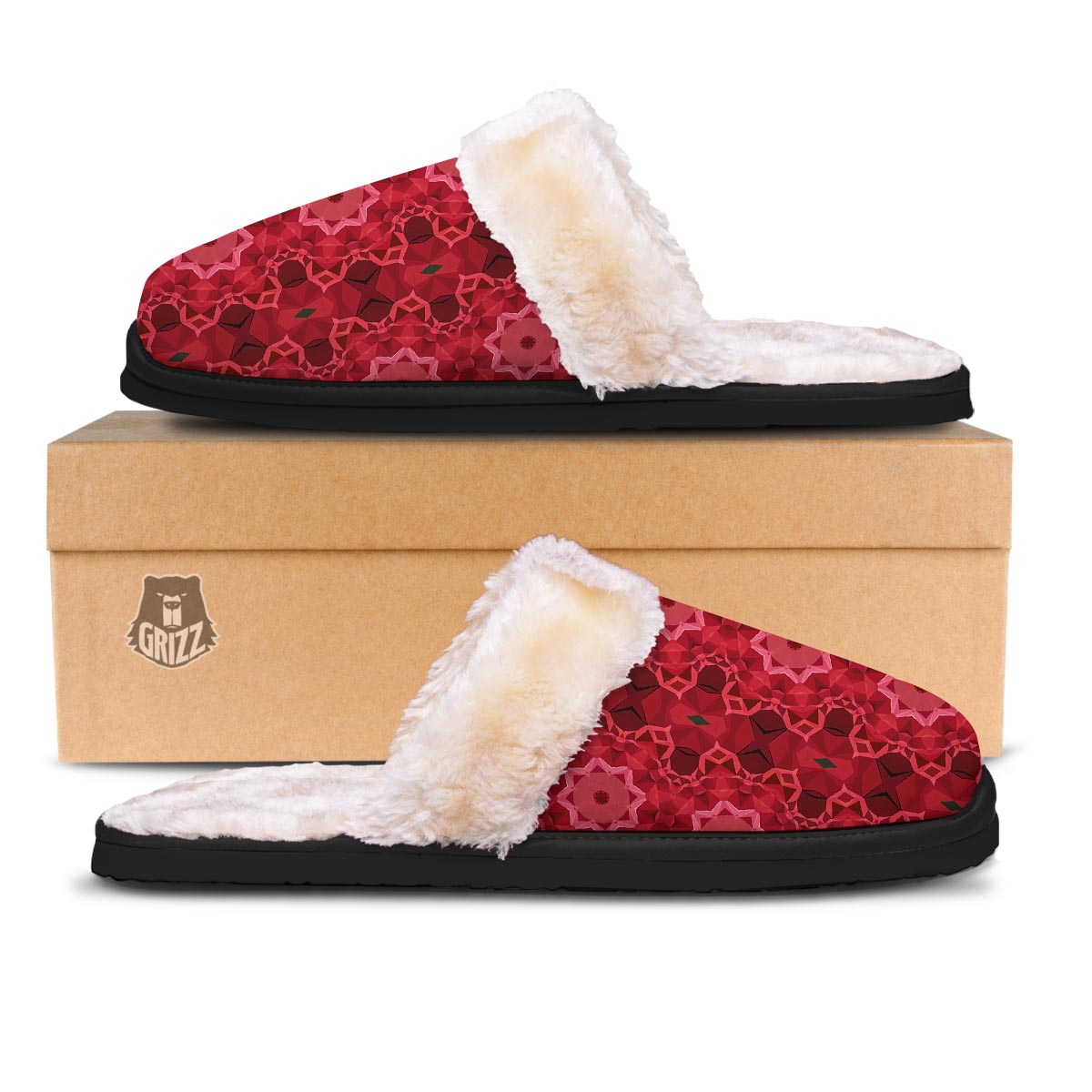 Kaleidoscope Red Print Pattern Slippers-grizzshop