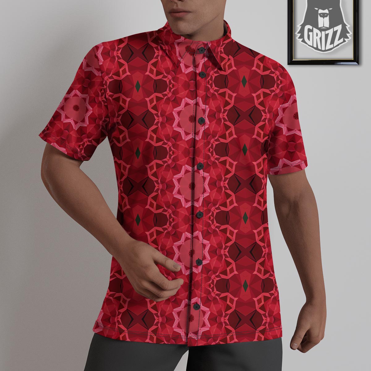 Kaleidoscope Red Print Pattern Untucked Shirts-grizzshop