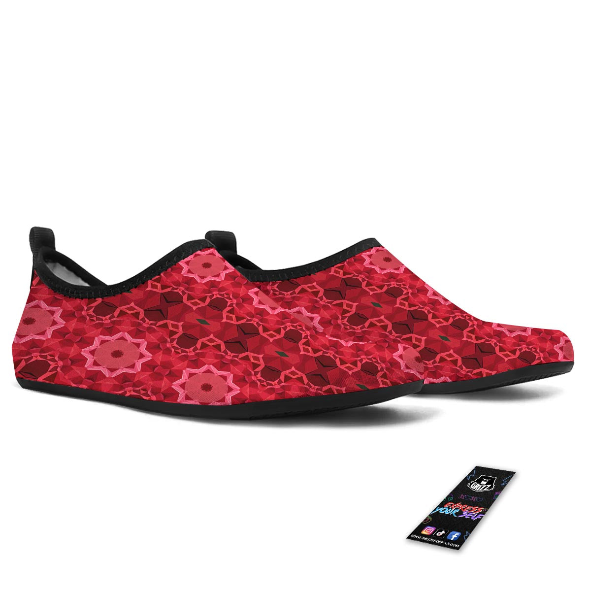 Kaleidoscope Red Print Pattern Water Shoes-grizzshop