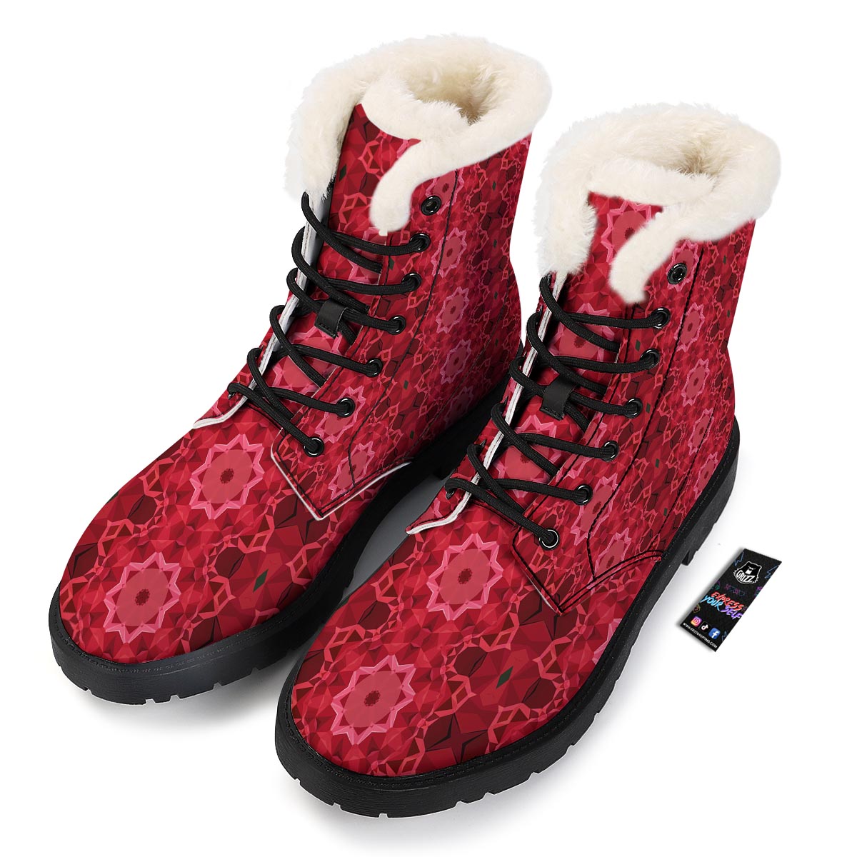 Kaleidoscope Red Print Pattern Winter Boots-grizzshop