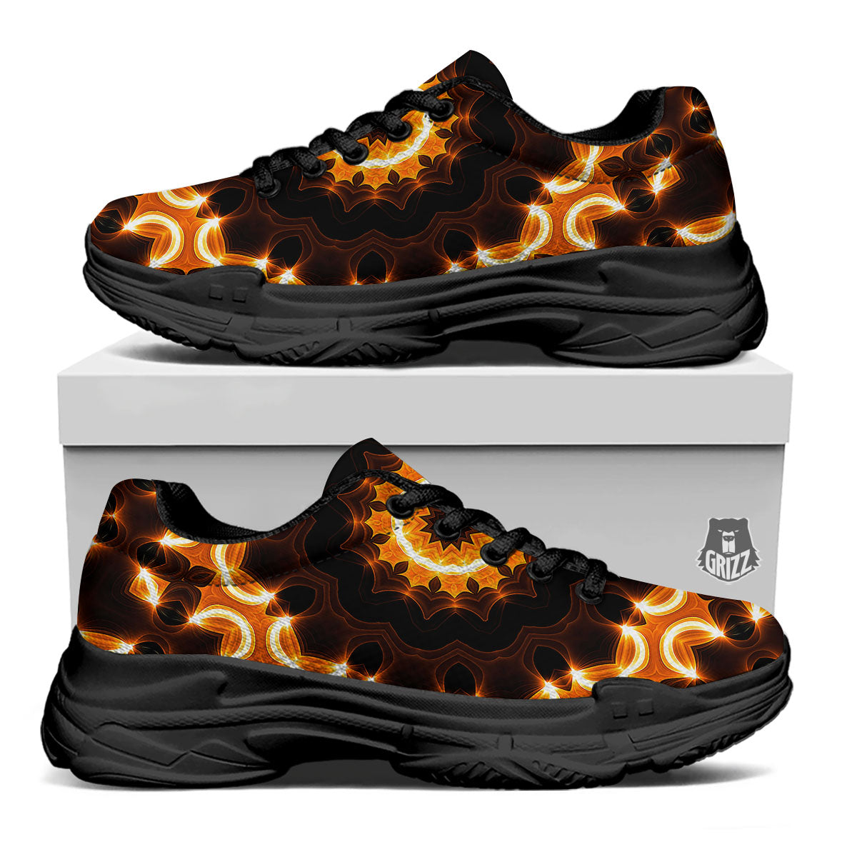 Kaleidoscope Shiny Print Black Chunky Shoes-grizzshop