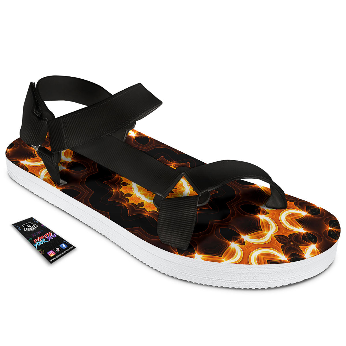 Kaleidoscope Shiny Print Black Open Toe Sandals-grizzshop