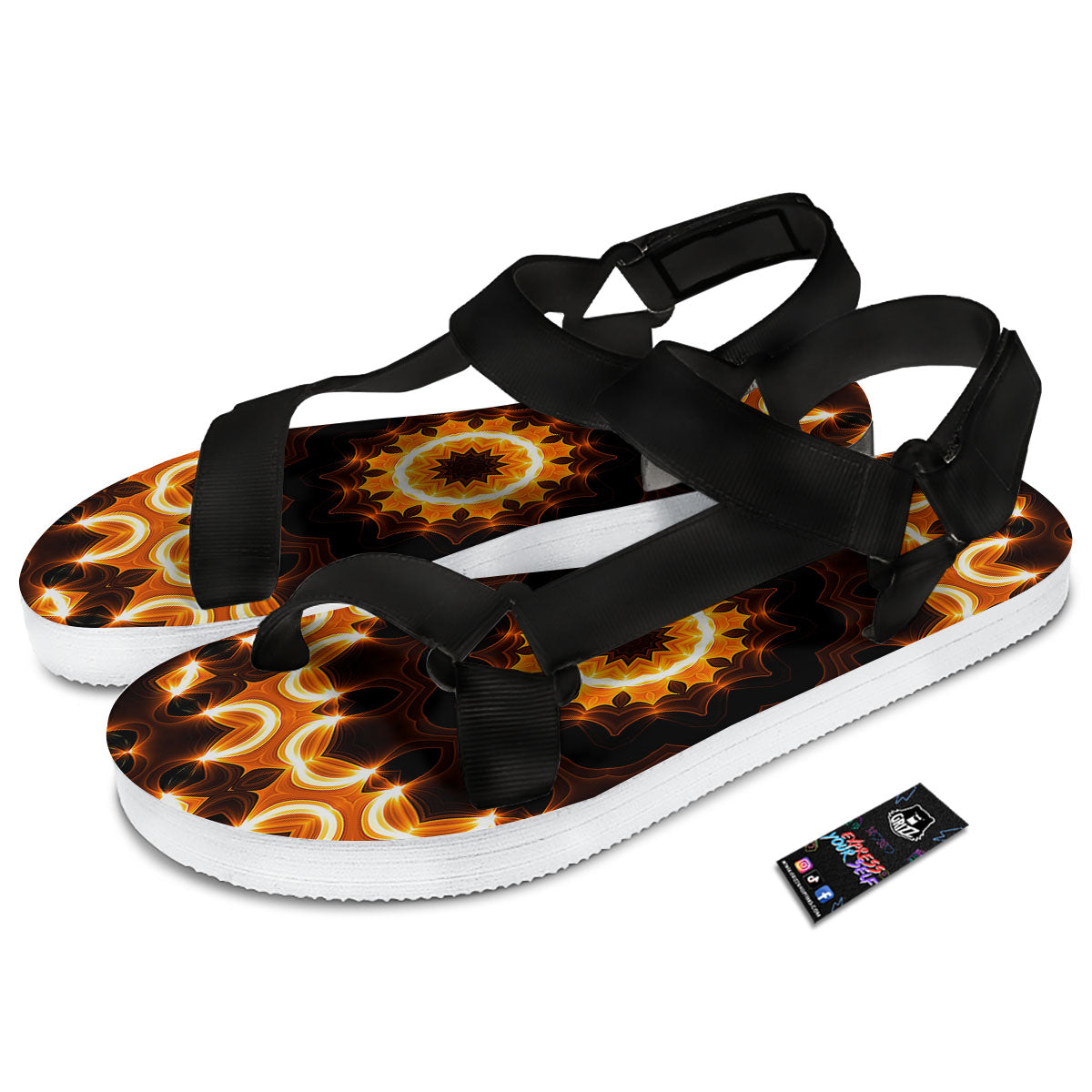 Kaleidoscope Shiny Print Black Open Toe Sandals-grizzshop