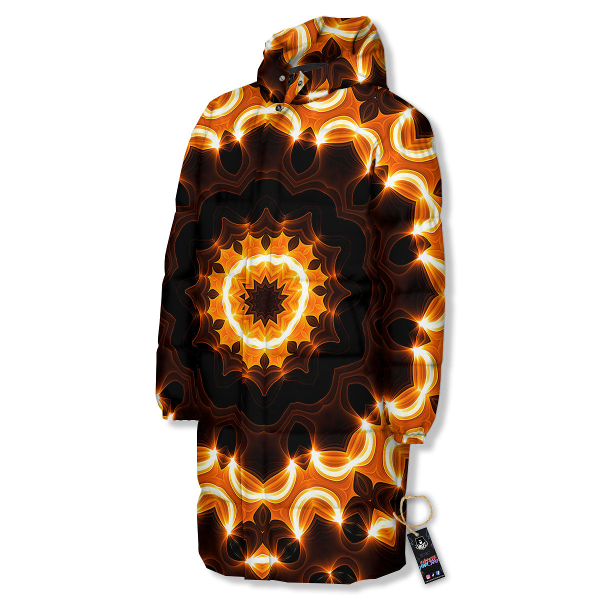 Kaleidoscope Shiny Print Long Down Jacket-grizzshop