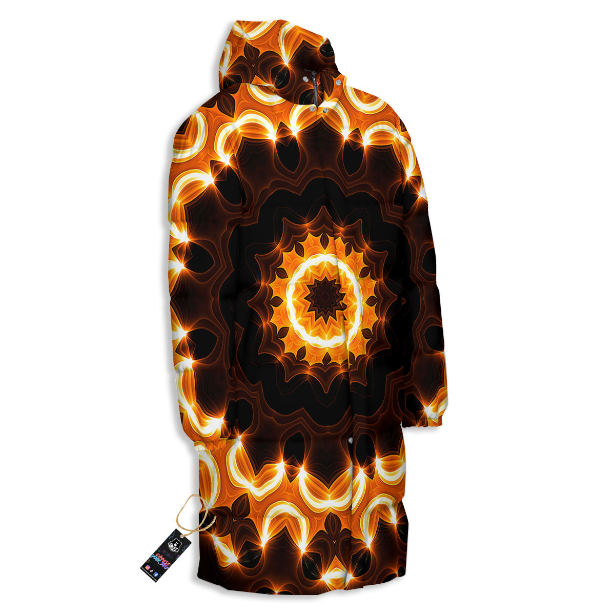 Kaleidoscope Shiny Print Long Down Jacket-grizzshop