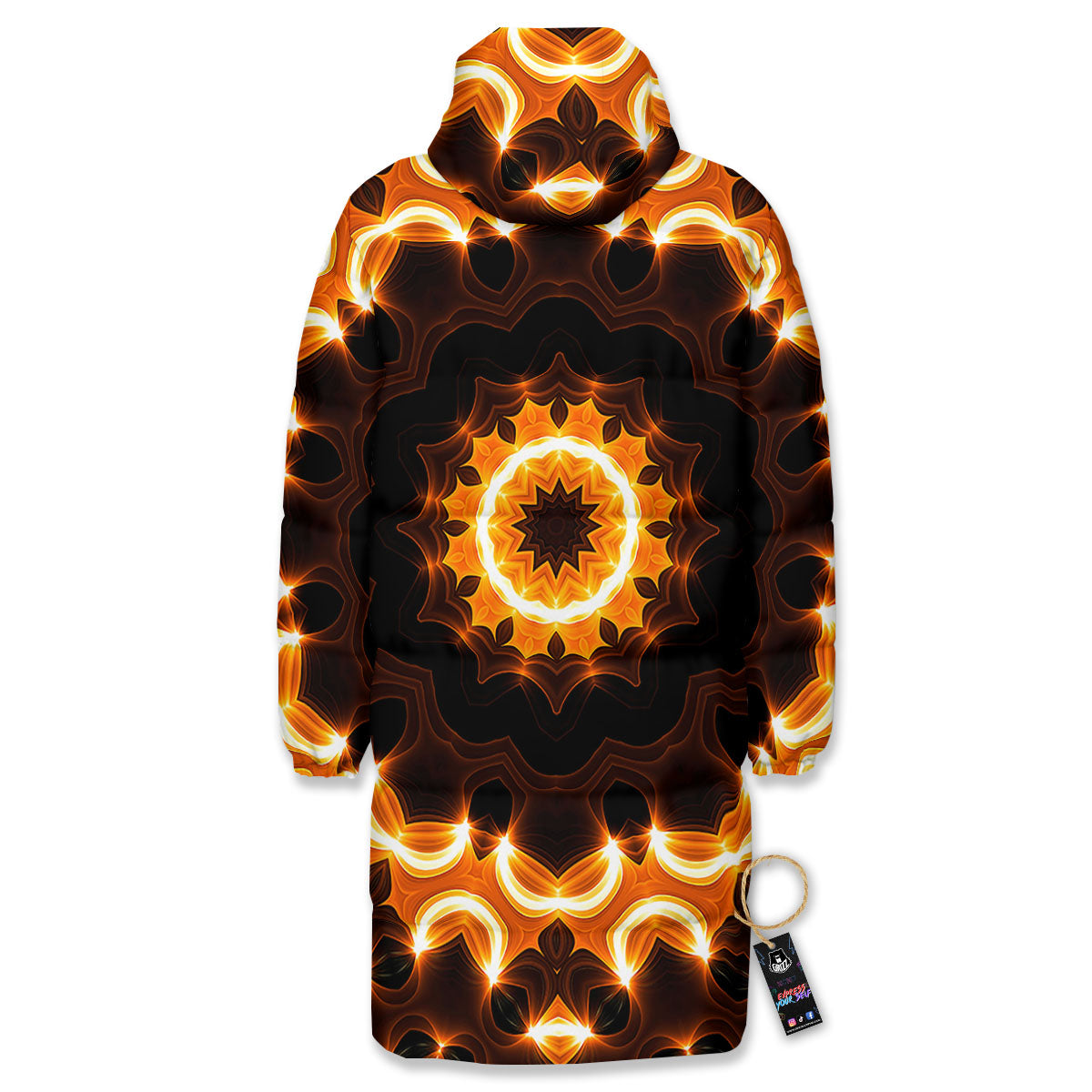 Kaleidoscope Shiny Print Long Down Jacket-grizzshop