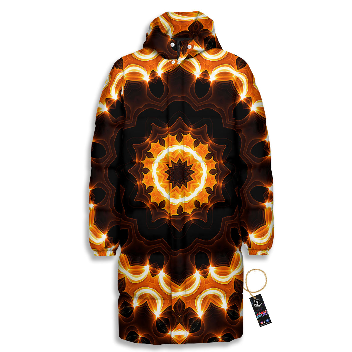 Kaleidoscope Shiny Print Long Down Jacket-grizzshop