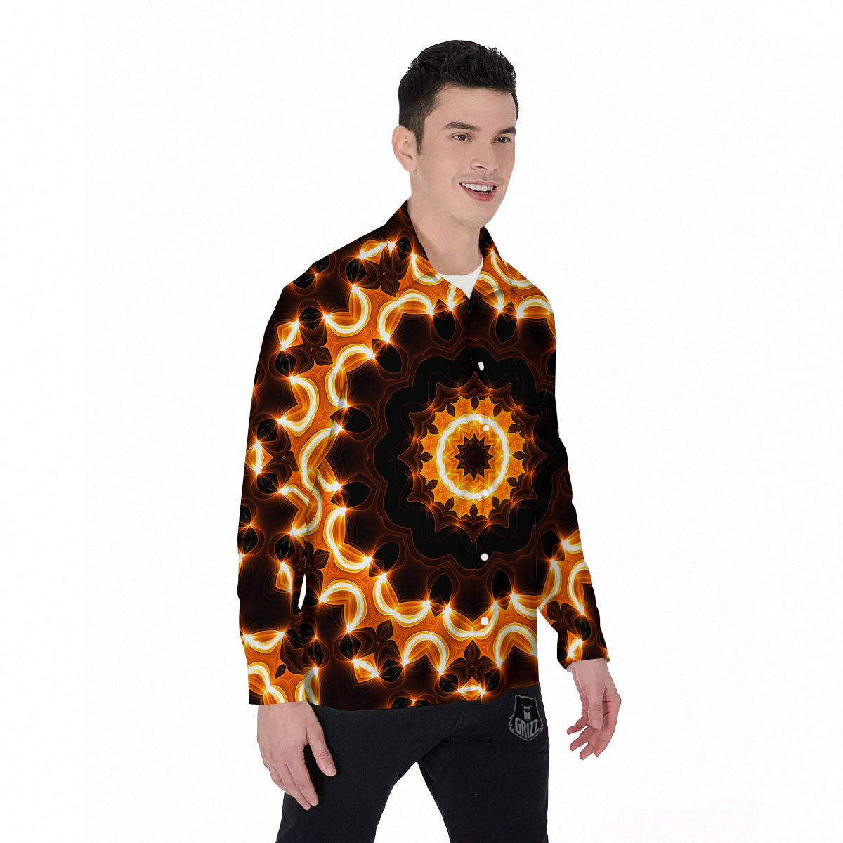 Kaleidoscope Shiny Print Men's Long Sleeve Shirts-grizzshop
