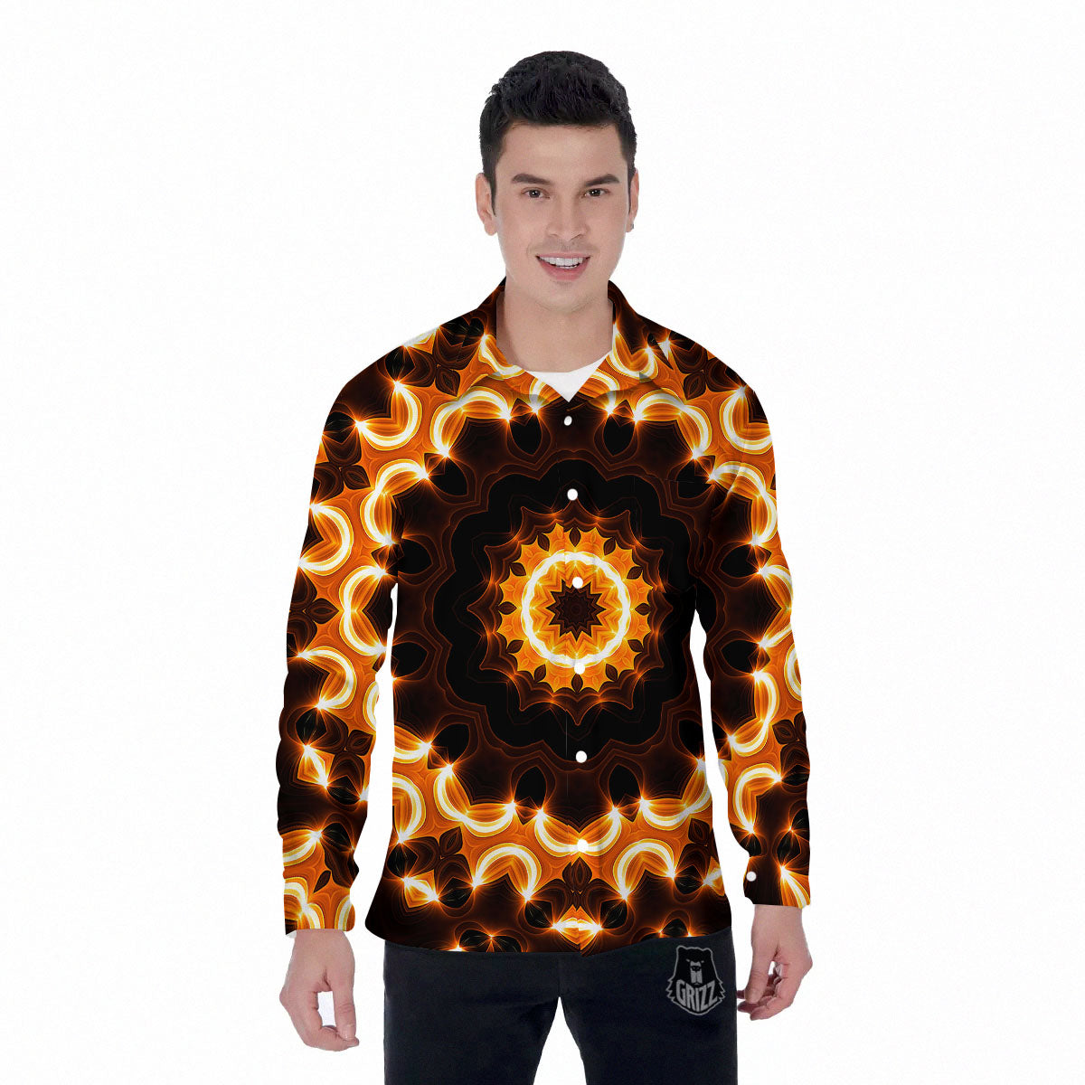 Kaleidoscope Shiny Print Men's Long Sleeve Shirts-grizzshop