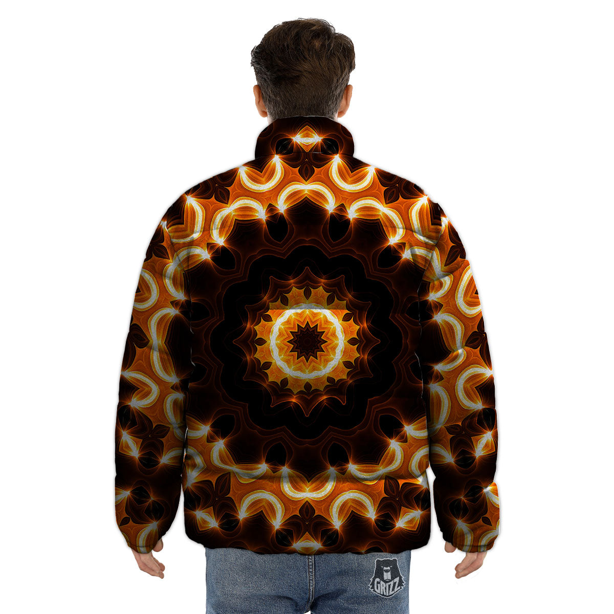 Kaleidoscope Shiny Print Puffer Jacket-grizzshop