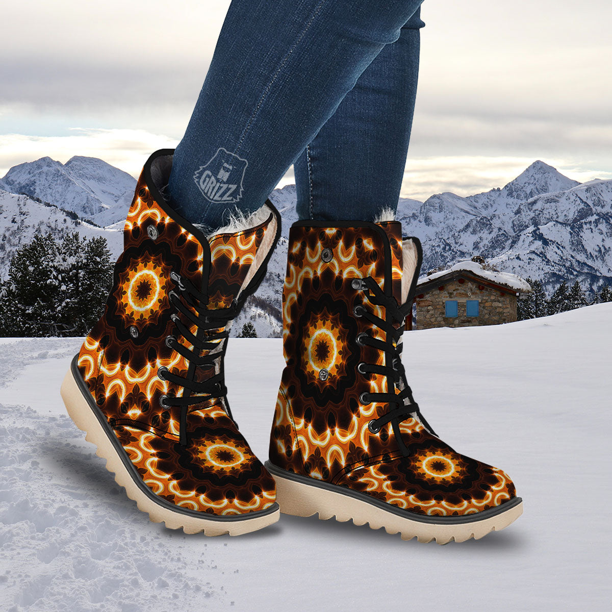 Kaleidoscope Shiny Print Snow Boots-grizzshop