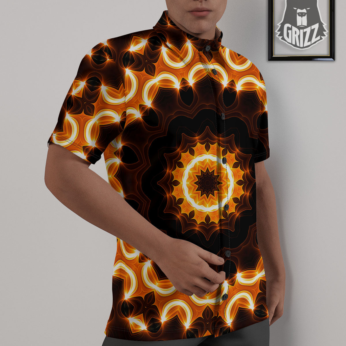 Kaleidoscope Shiny Print Untucked Shirts-grizzshop