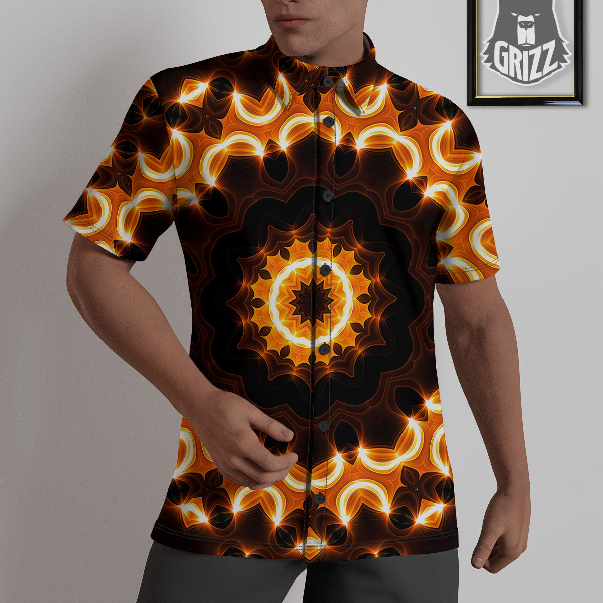 Kaleidoscope Shiny Print Untucked Shirts-grizzshop