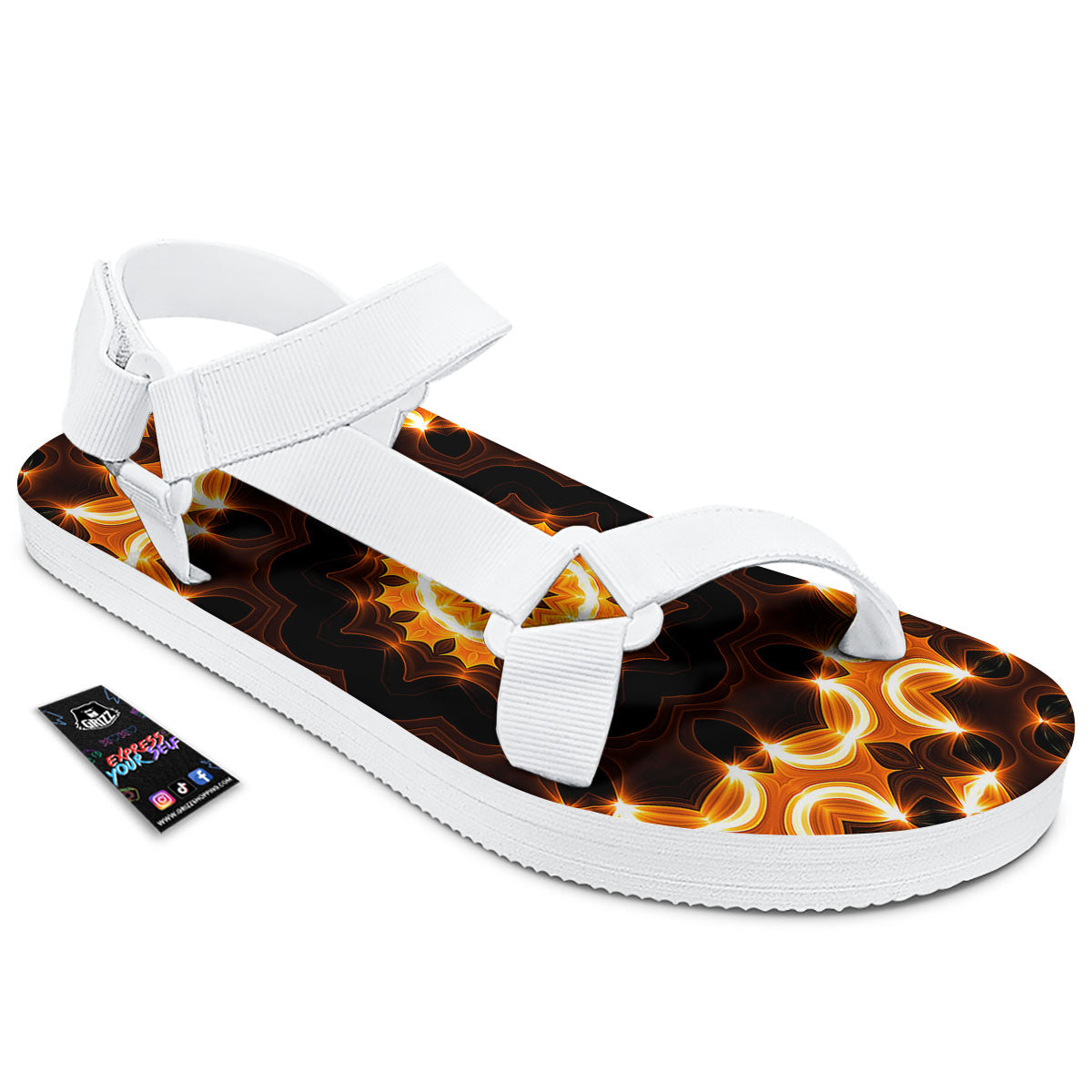 Kaleidoscope Shiny Print White Open Toe Sandals-grizzshop