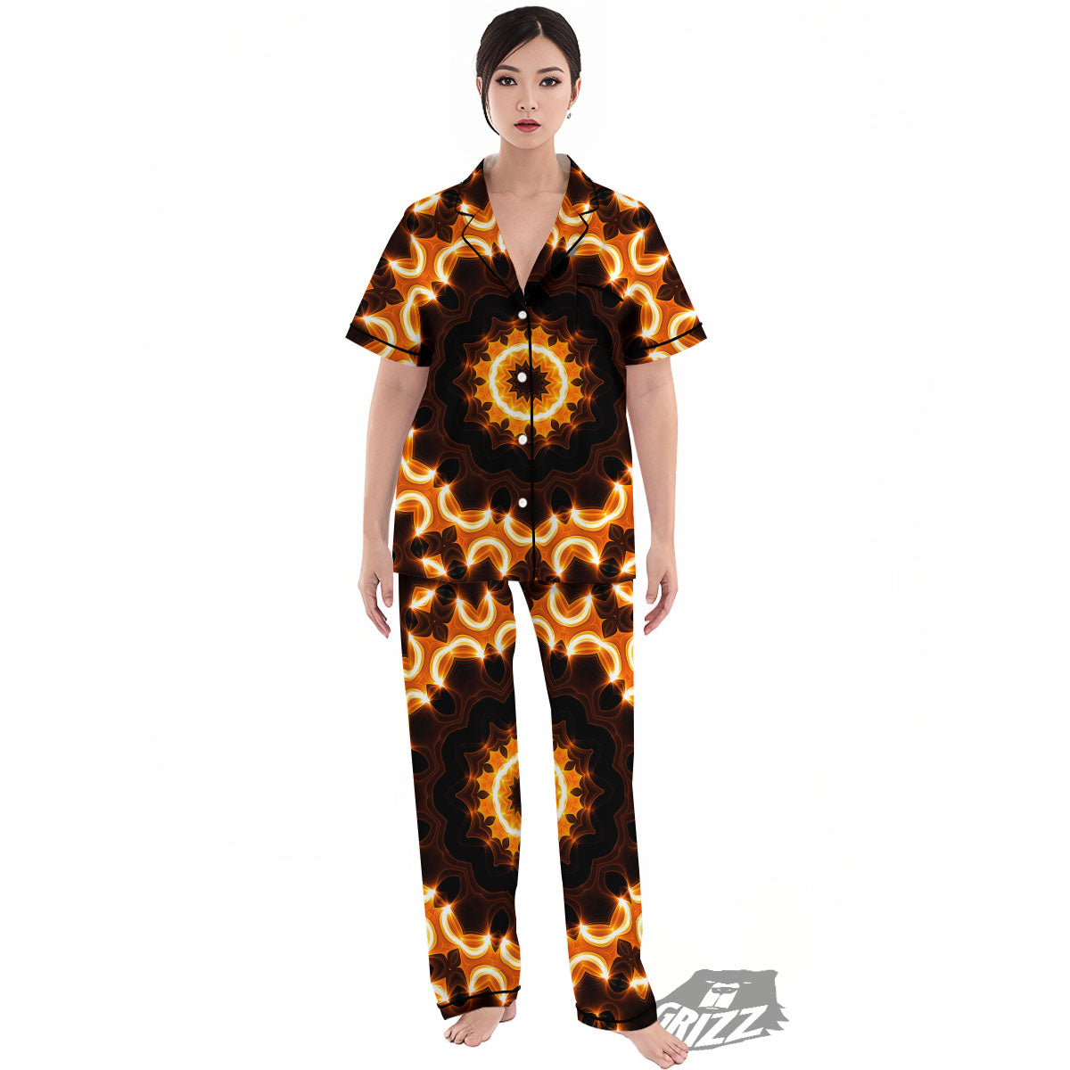 Kaleidoscope Shiny Print Women's Pajamas Set-grizzshop