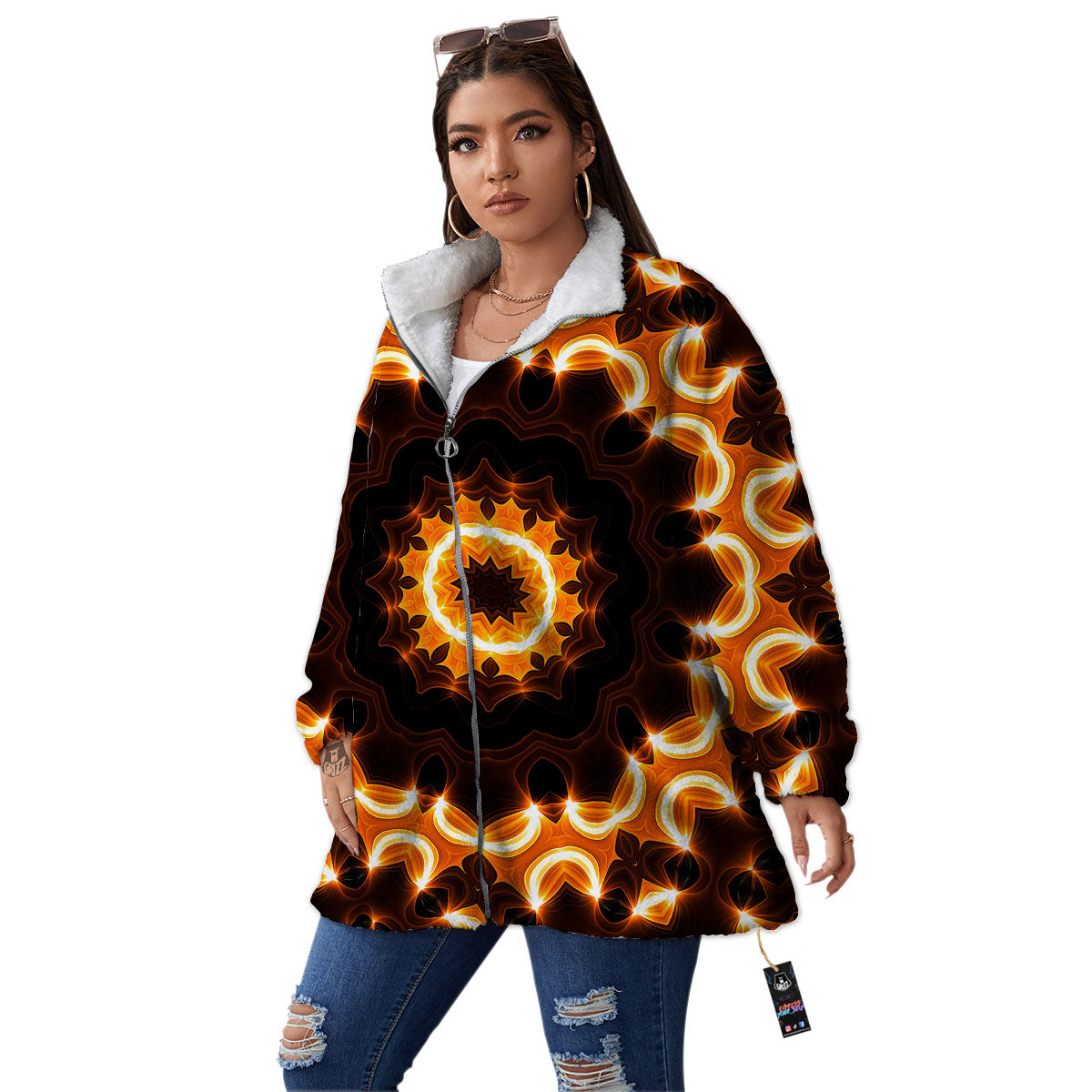 Kaleidoscope Shiny Print Women's Sherpa Jacket-grizzshop
