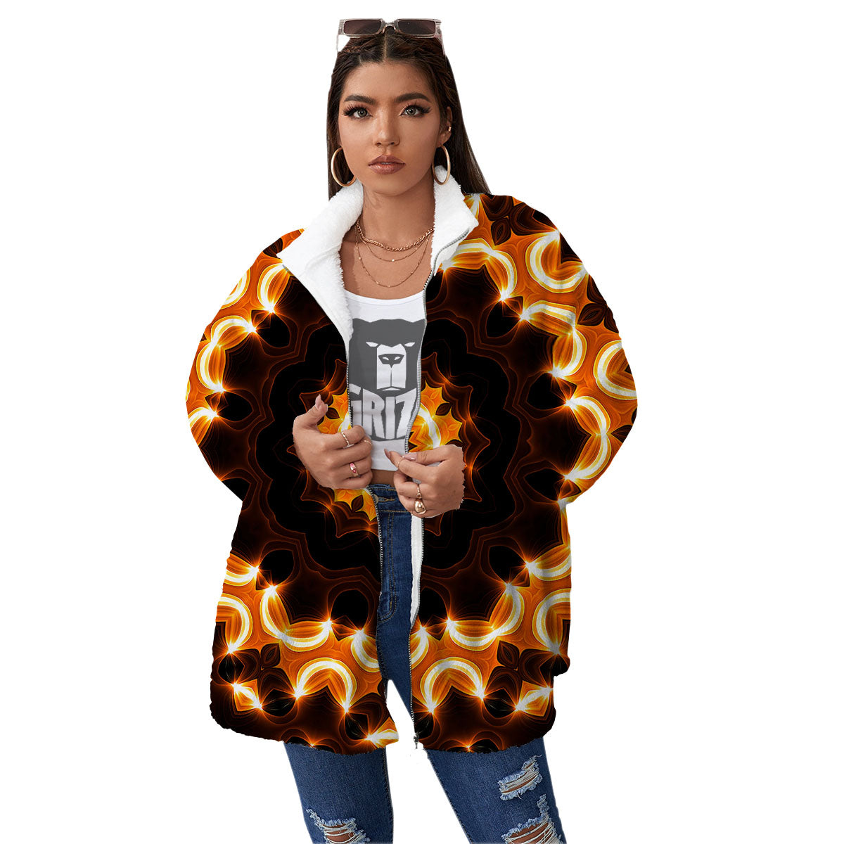 Kaleidoscope Shiny Print Women's Sherpa Jacket-grizzshop