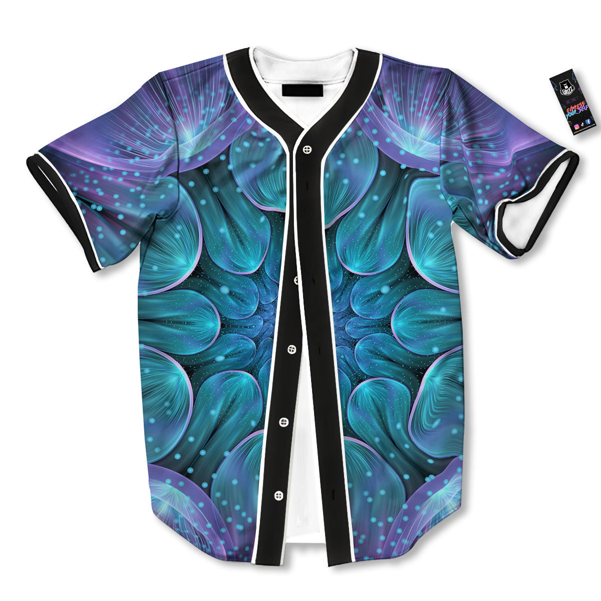 Kaleidoscope Sparkle Print Baseball Jersey-grizzshop