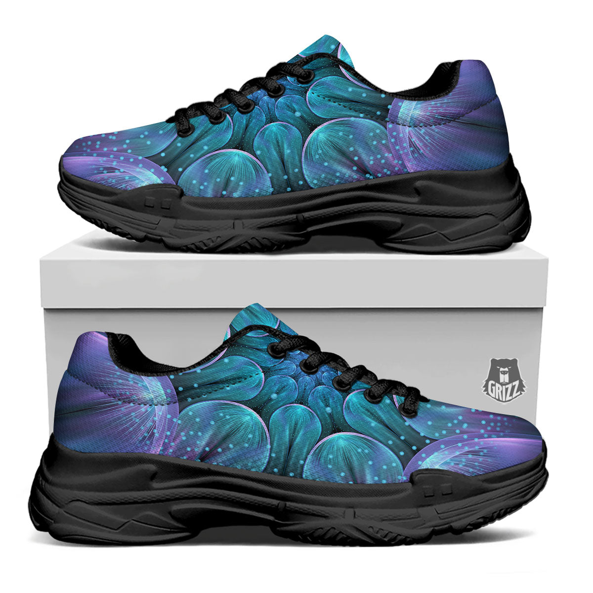 Kaleidoscope Sparkle Print Black Chunky Shoes-grizzshop