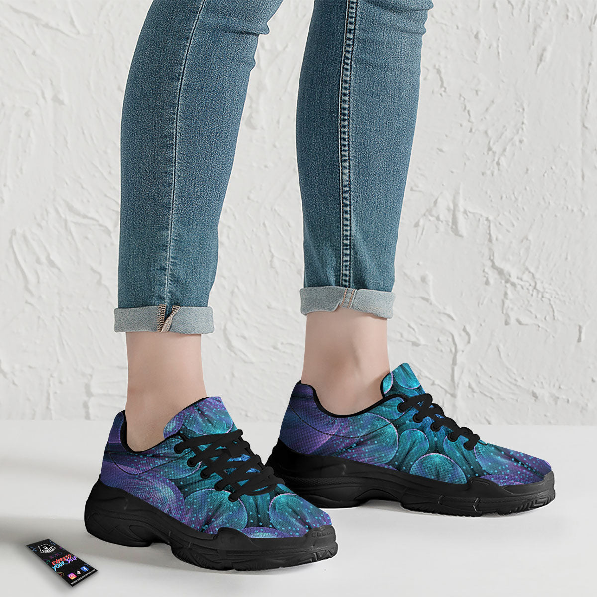 Kaleidoscope Sparkle Print Black Chunky Shoes-grizzshop