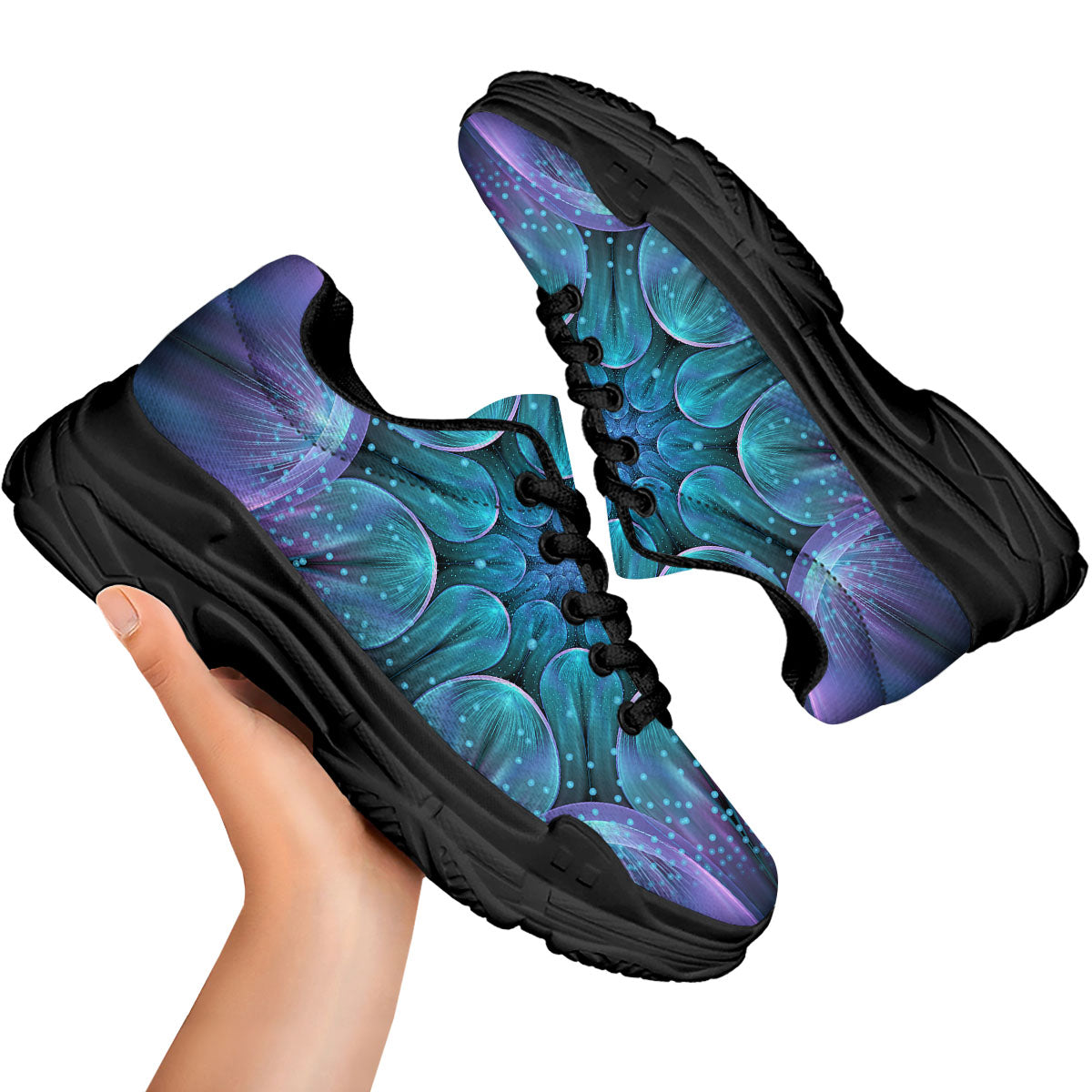 Kaleidoscope Sparkle Print Black Chunky Shoes-grizzshop