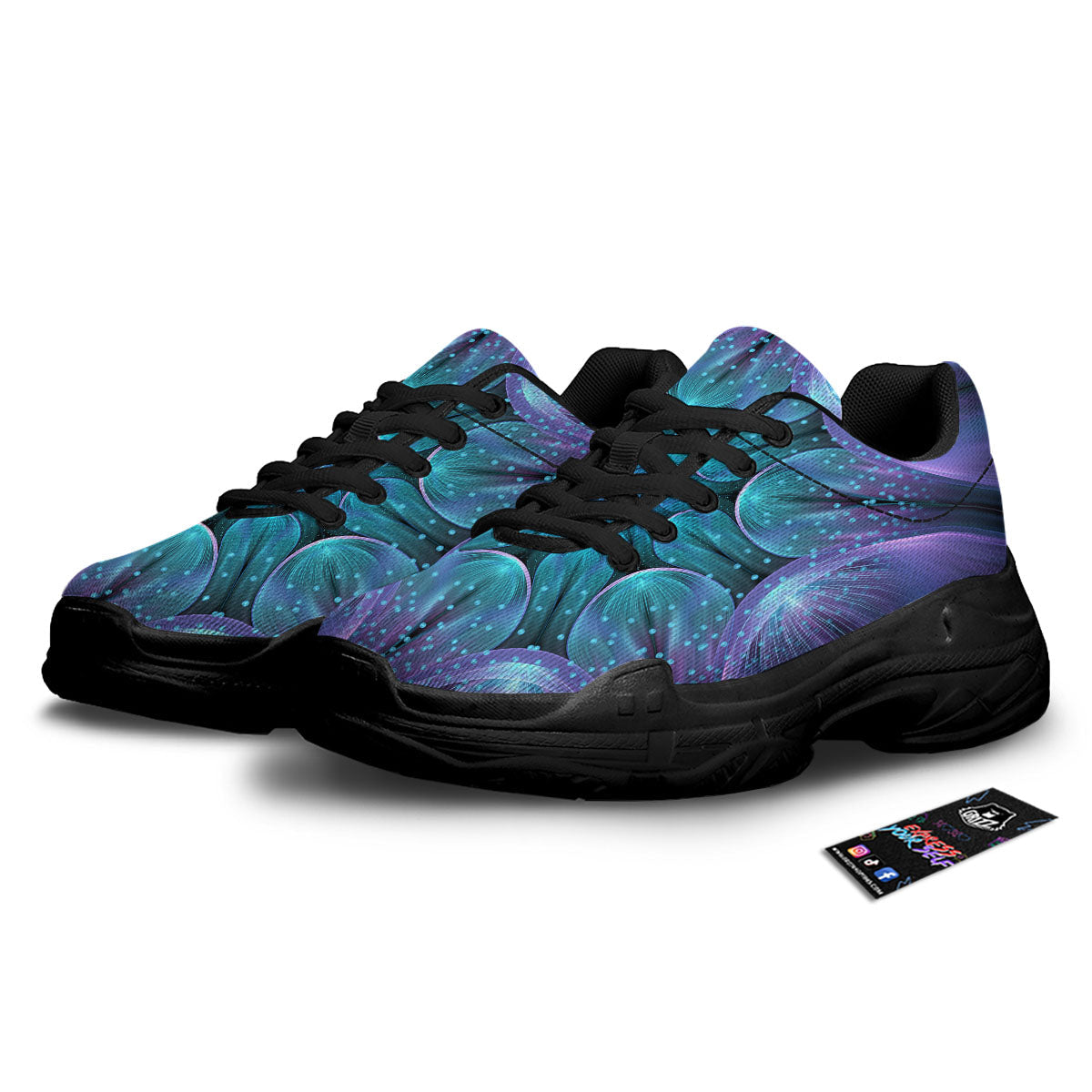 Kaleidoscope Sparkle Print Black Chunky Shoes-grizzshop