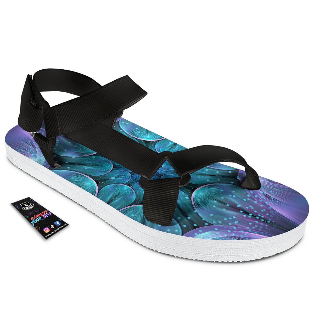 Kaleidoscope Sparkle Print Black Open Toe Sandals-grizzshop
